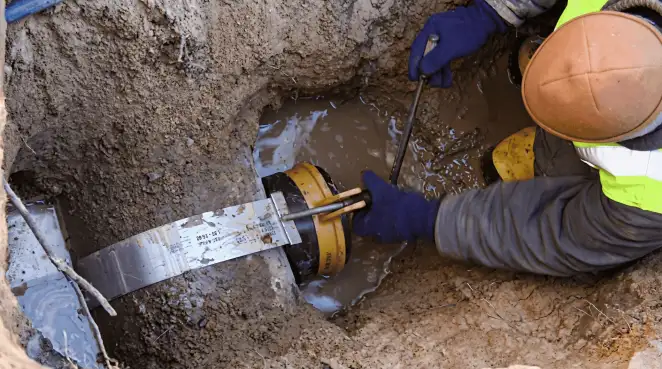 Technician performing underground drainage repair for foundation protection and gutter systems in Cleveland, OH